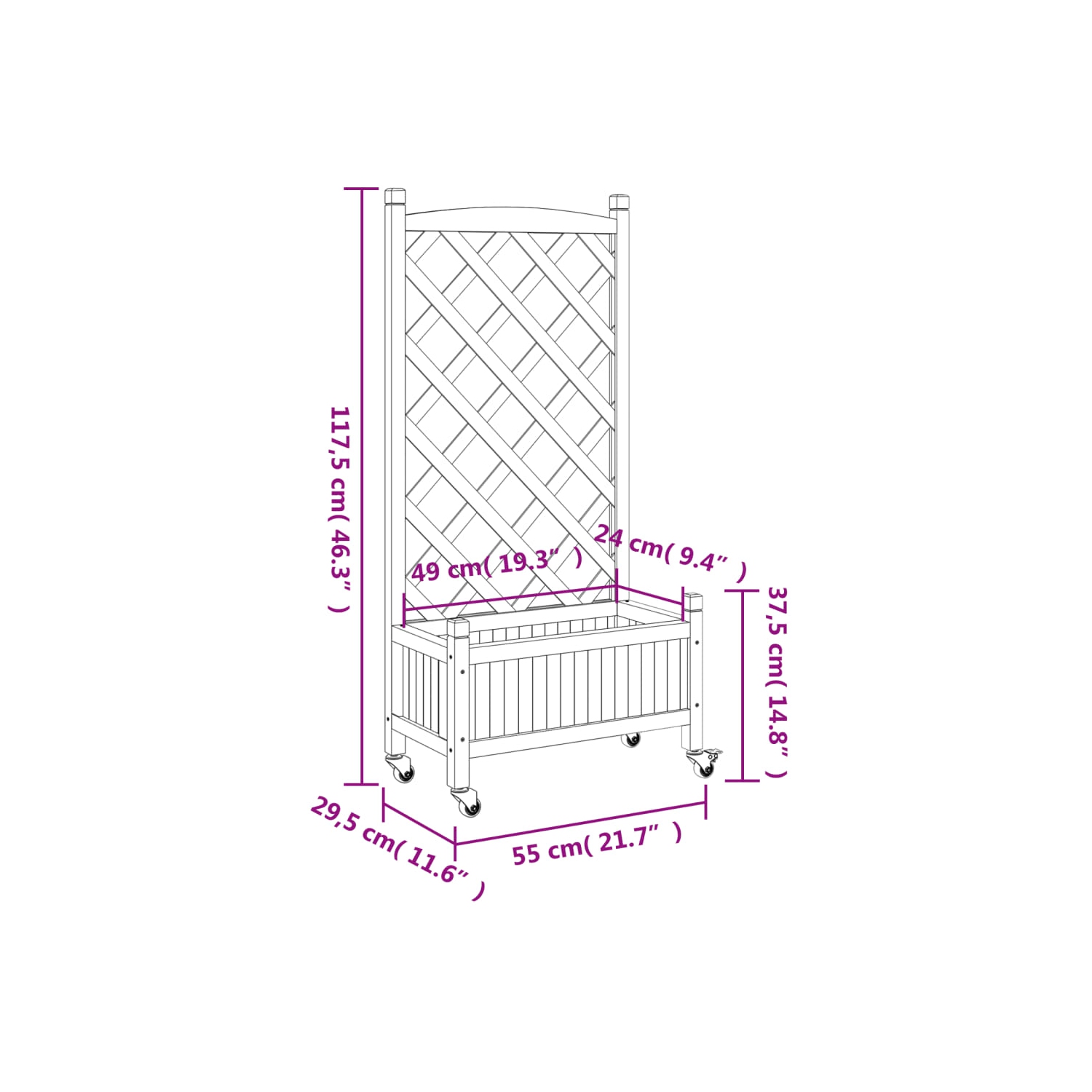 Jardinière avec treillis et sapin en bois massif noir à roulettes de vidaXL