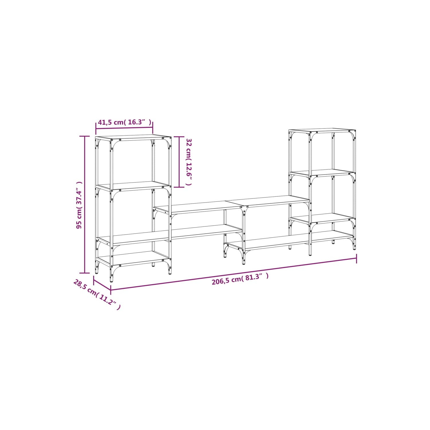 vidaXL TV Cabinet Smoked Oak 206.5x28.5x95 cm Engineered Wood