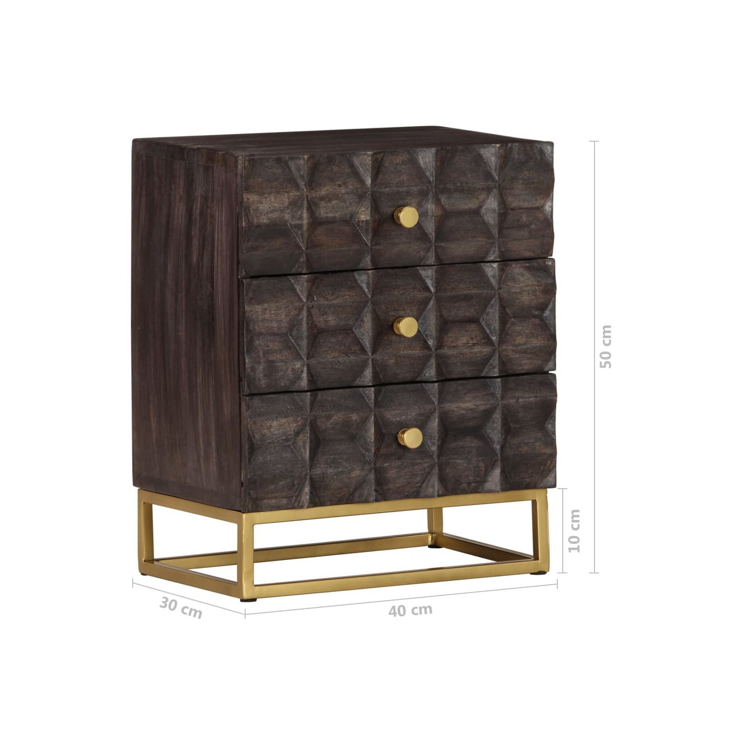 vidaXL Bed Cabinet Black 40x30x50 cm Solid Mango Wood
