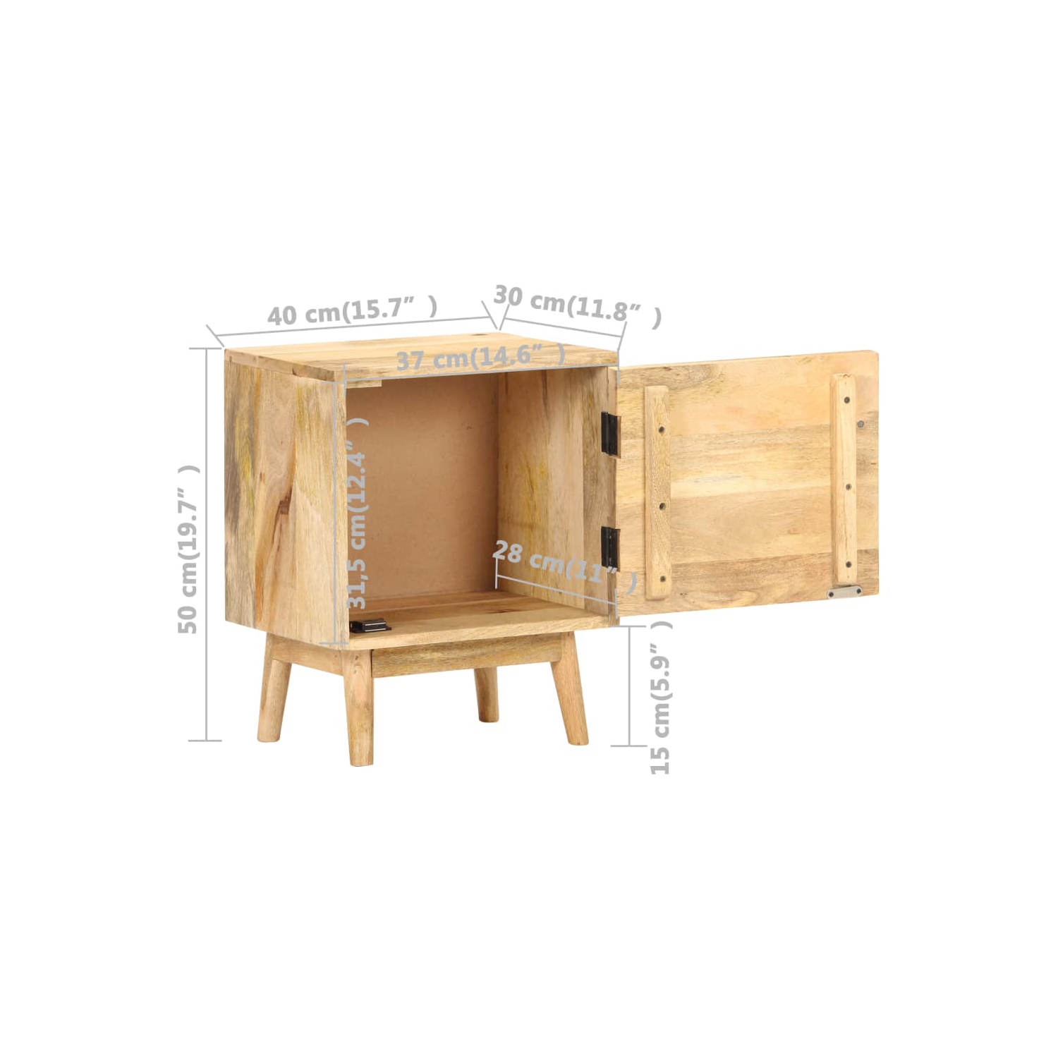 vidaXL Bedside Cabinet 40x30x50 cm Solid Mango Wood