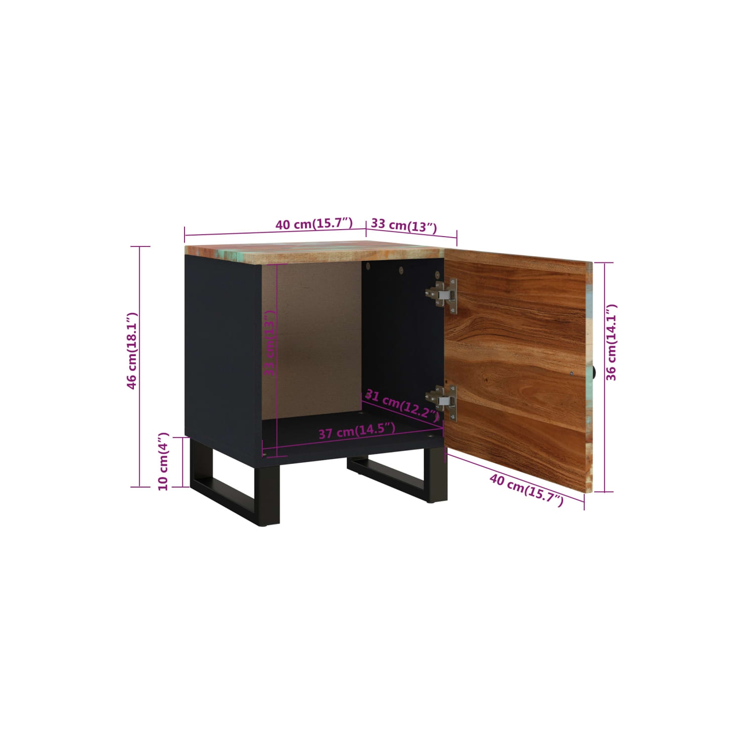 vidaXL Bedside Cabinet 40x33x46 cm Solid Wood Reclaimed