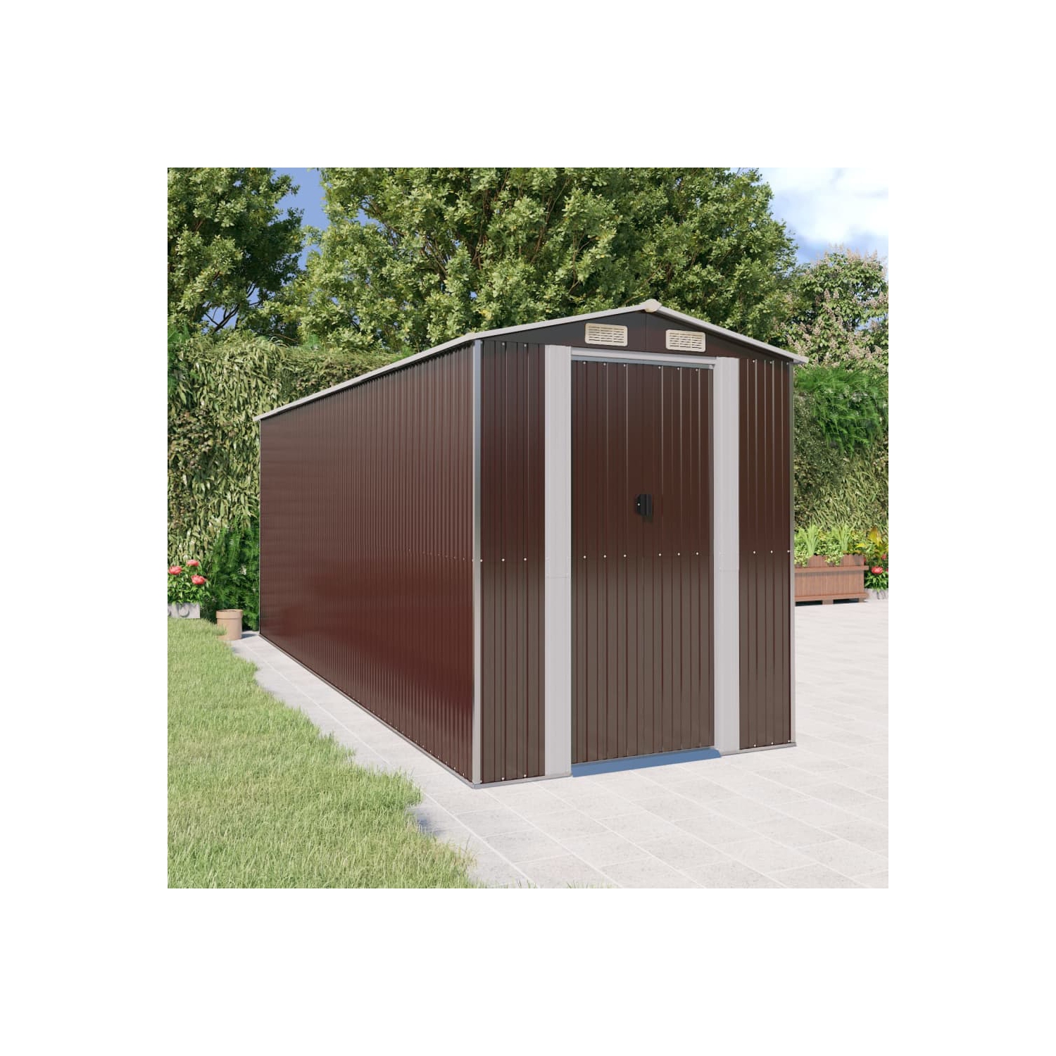 vidaXL Garden Shed Dark Brown 192x523x223 cm Galvanised Steel