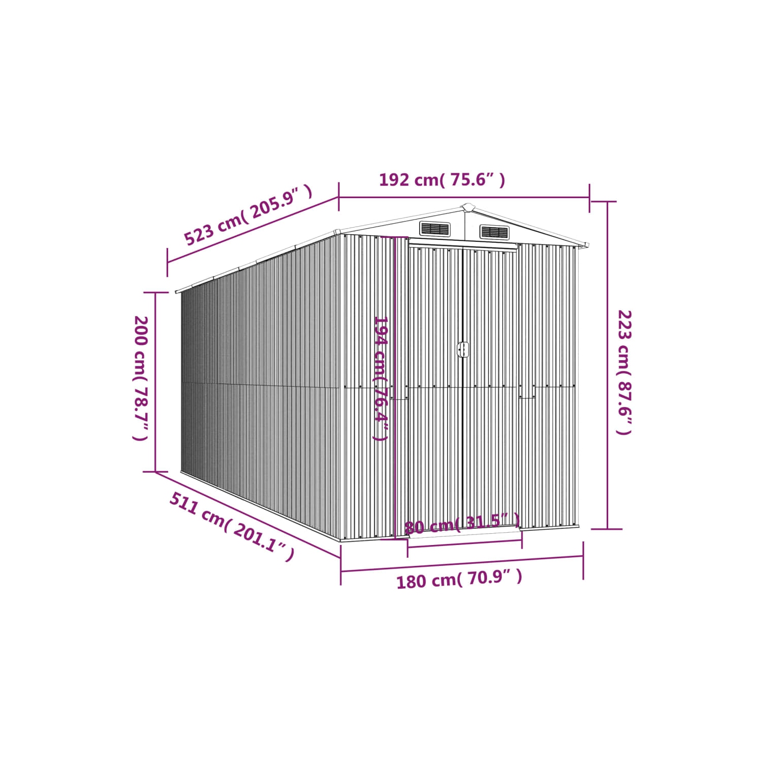 vidaXL Garden Shed Dark Brown 192x523x223 cm Galvanised Steel