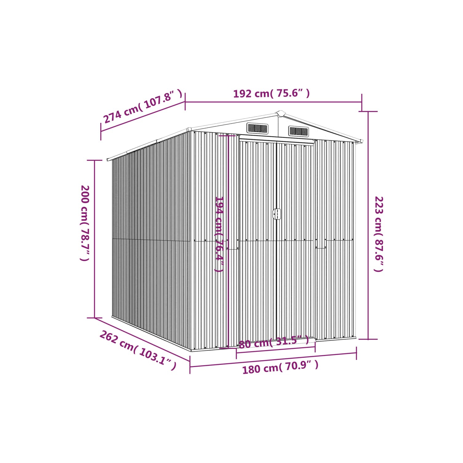VidaXL – Shed de jardin brun clair 192 x 27 x 27 x 29 po, acier galvanisé 223 cm