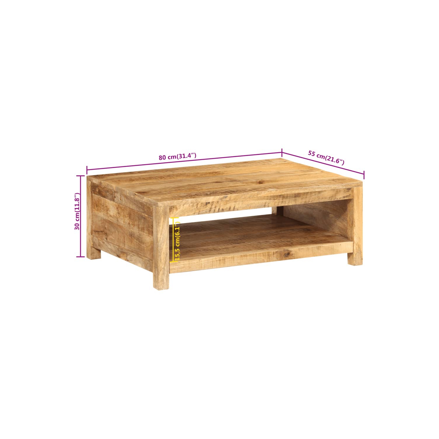 Table basse vidaXL 80 x 55 x 30&nbsp;cm bois massif mangue