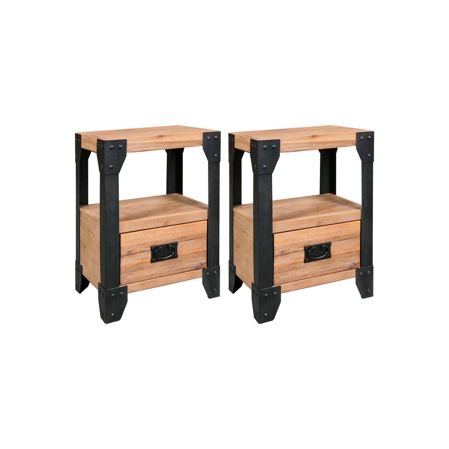vidaXL Nightstands 2 pcs Solid Acacia Wood Steel 40x30x54 cm
