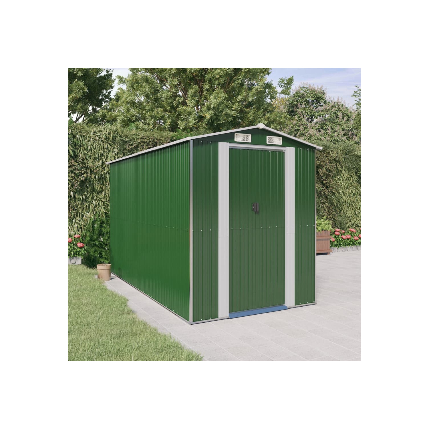 vidaXL Garden Shed Green 192x357x223 cm Galvanised Steel