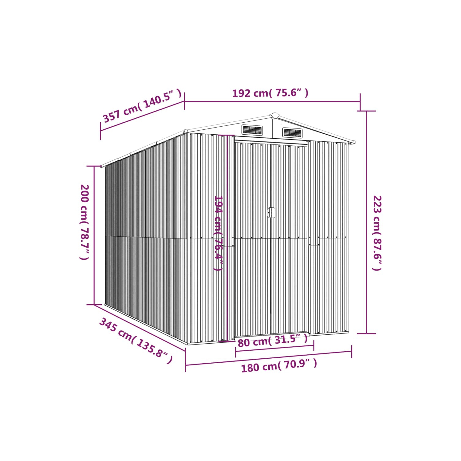 vidaXL Garden Shed Green 192x357x223 cm Galvanised Steel
