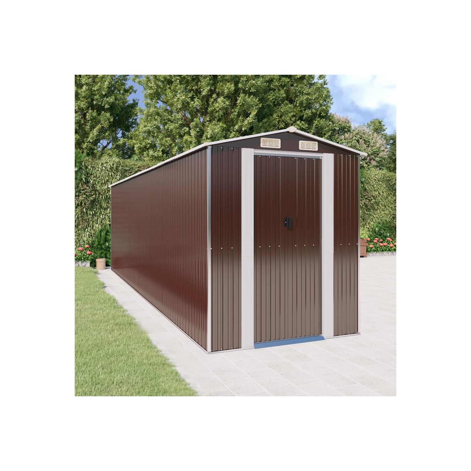 vidaXL Garden Shed Dark Brown 192x689x223 cm Galvanised Steel