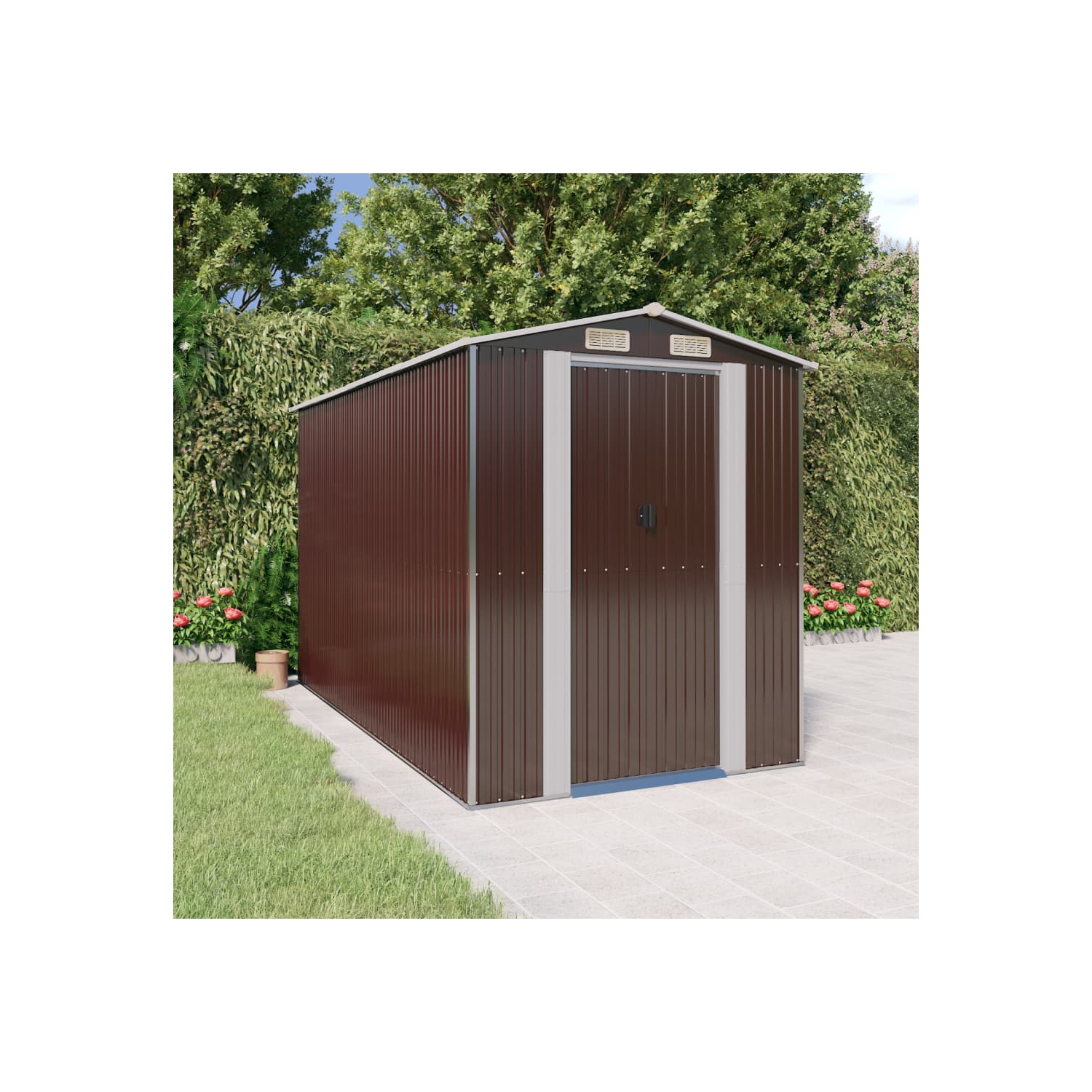 vidaXL Garden Shed Dark Brown 192x357x223 cm Galvanised Steel