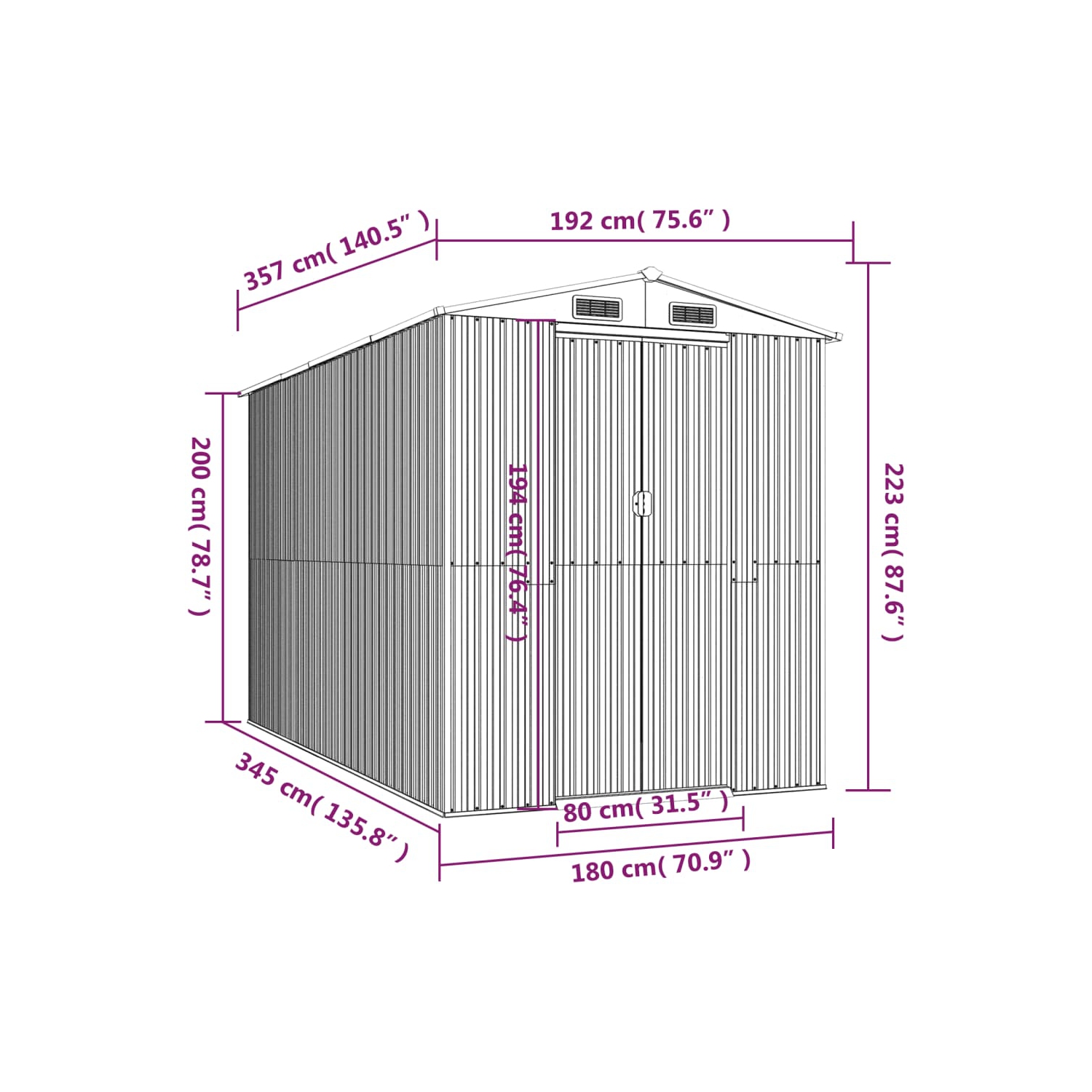 vidaXL Garden Shed Dark Brown 192x357x223 cm Galvanised Steel
