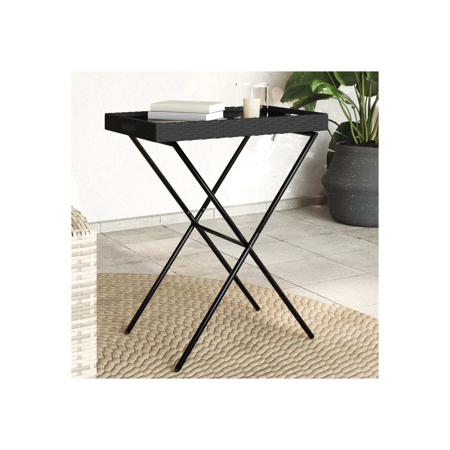 Table pliante à plateau vidaXL en poly rotin noir 65x40 x 75&nbsp;cm