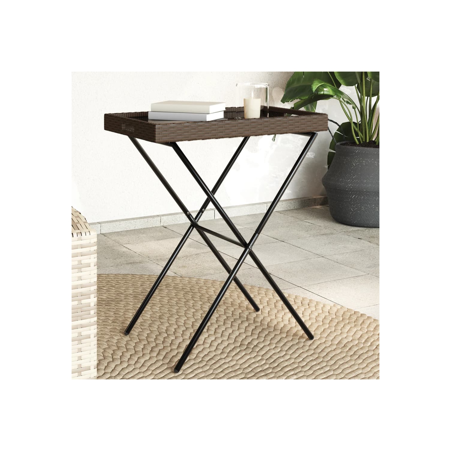 Table pliante vidaXL en poly rotin brun 65x40 x 75 cm
