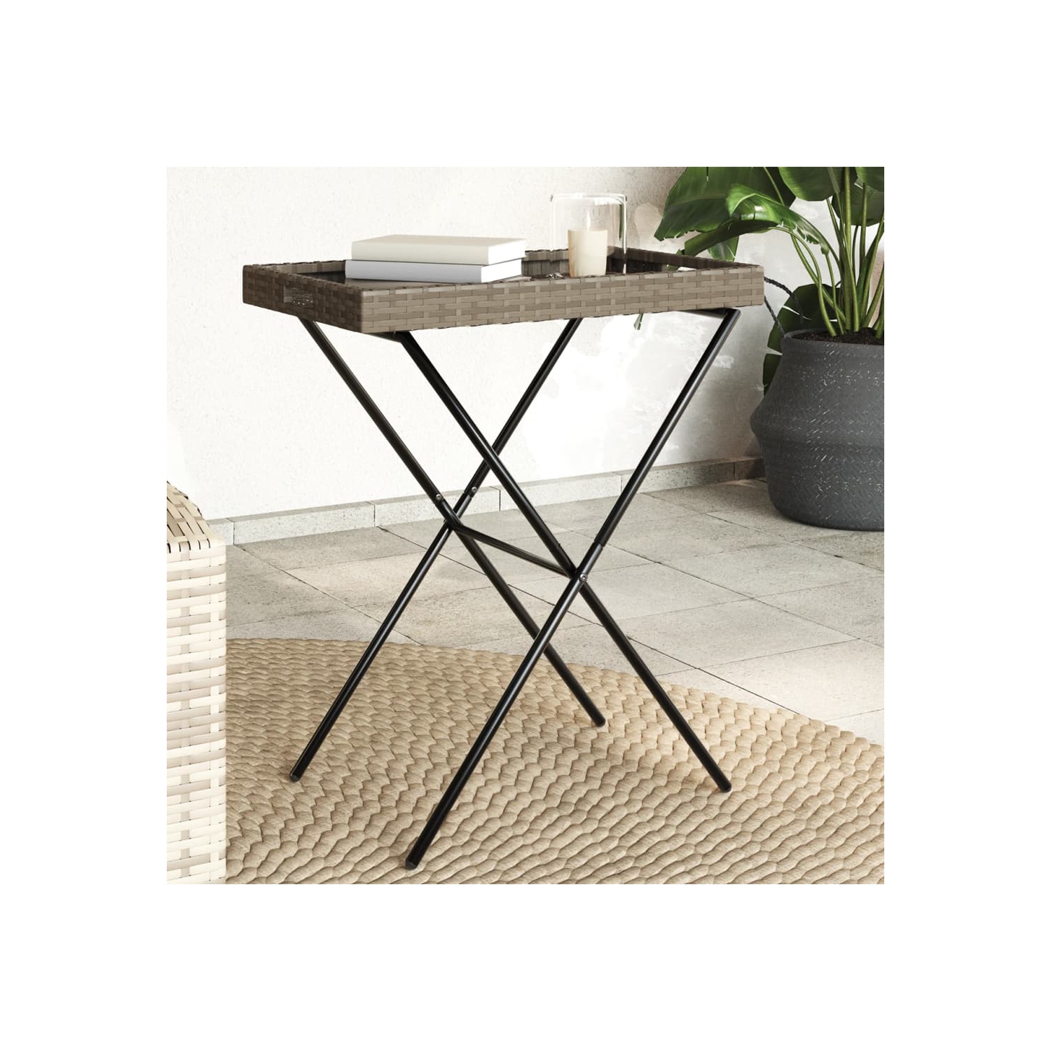 Table pliante vidaXL en poly rotin gris 65x40 x 75 cm