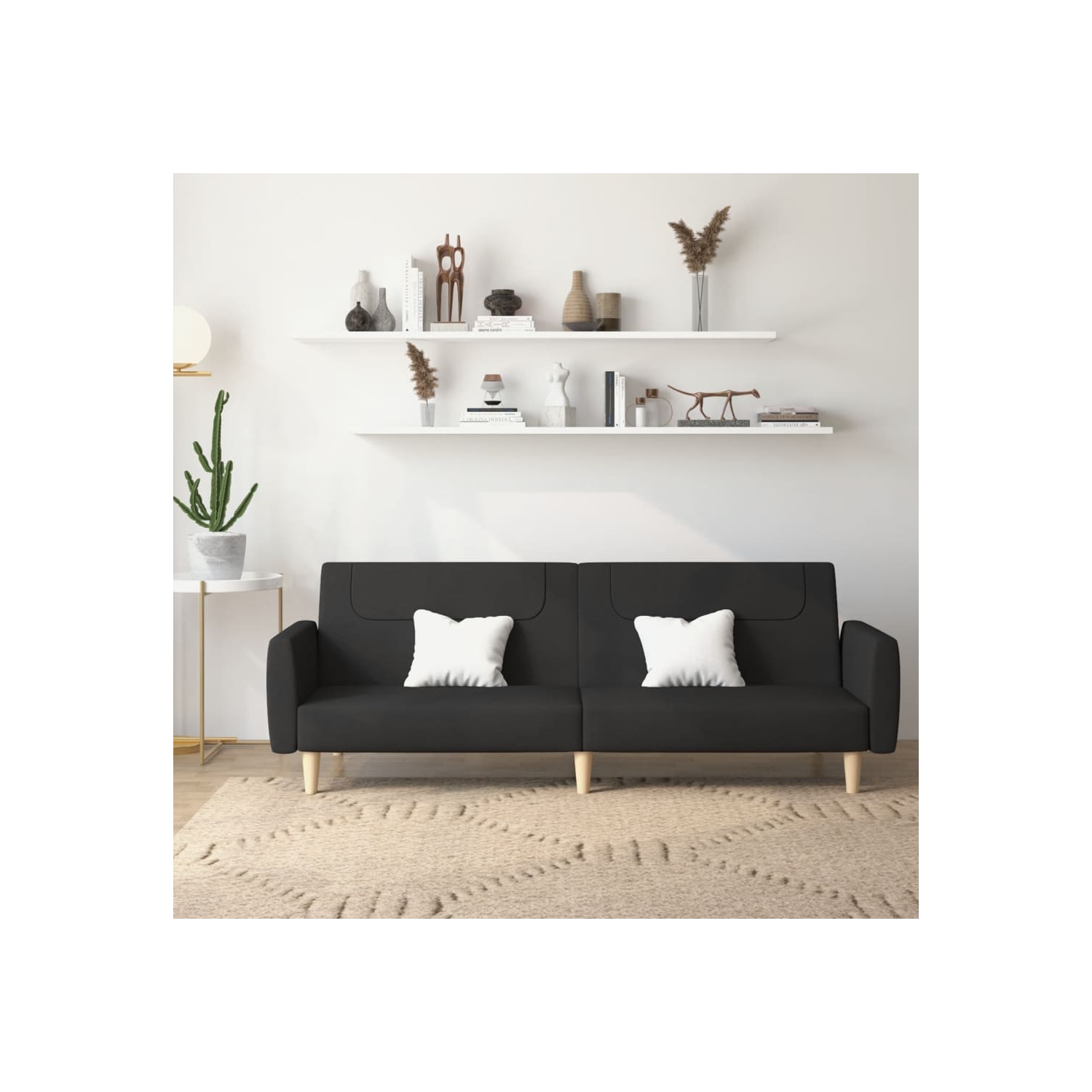 Sofa-lit à 2 places en tissu noir vidaXL