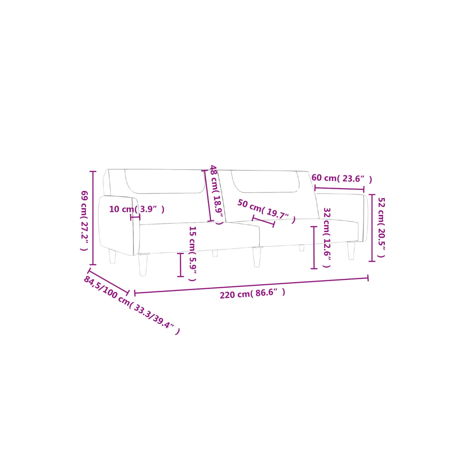Sofa-lit à 2 places en tissu gris foncé vidaXL