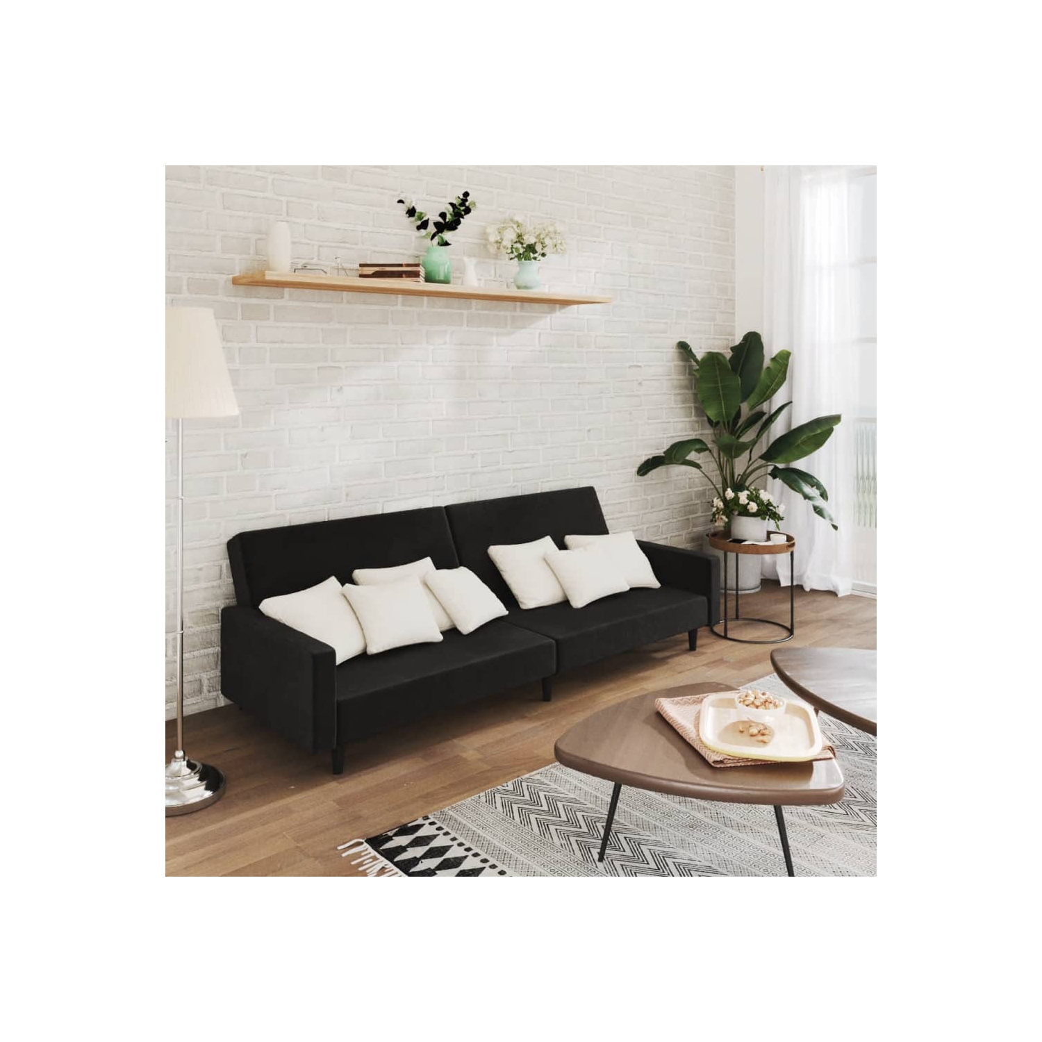 Sofa-lit à 2 places en velours noir vidaXL