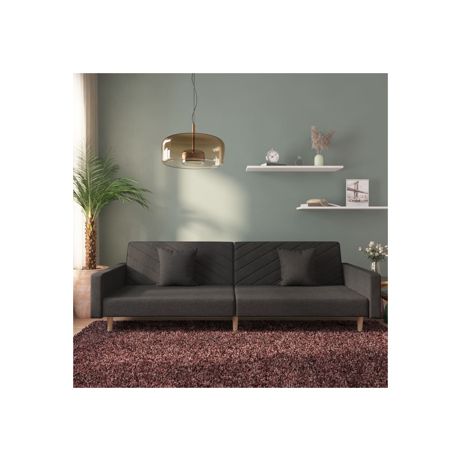 vidaXL 2-Seater Sofa Bed with Two Pillows Black Fabric