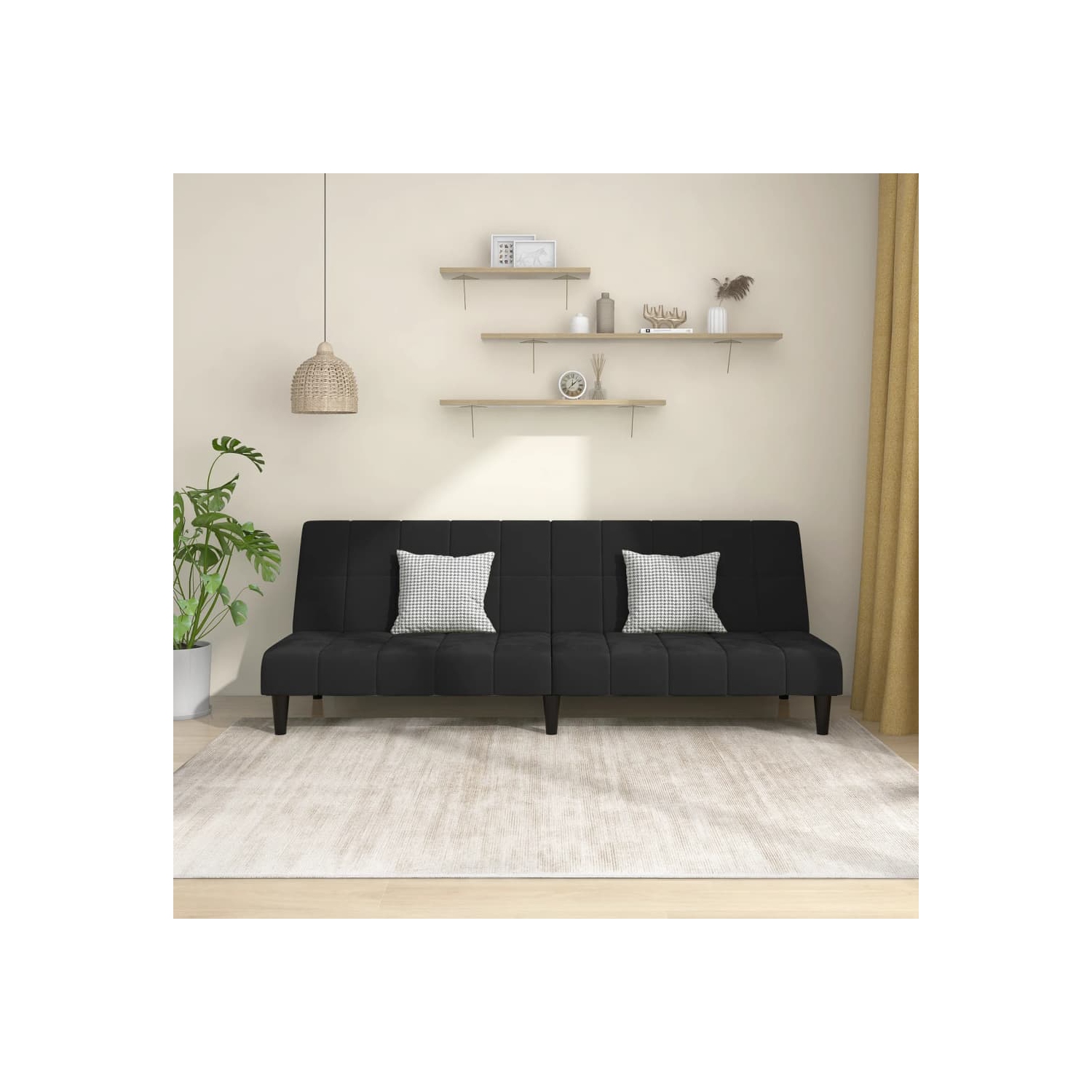 Sofa-lit à 2 places en velours noir vidaXL