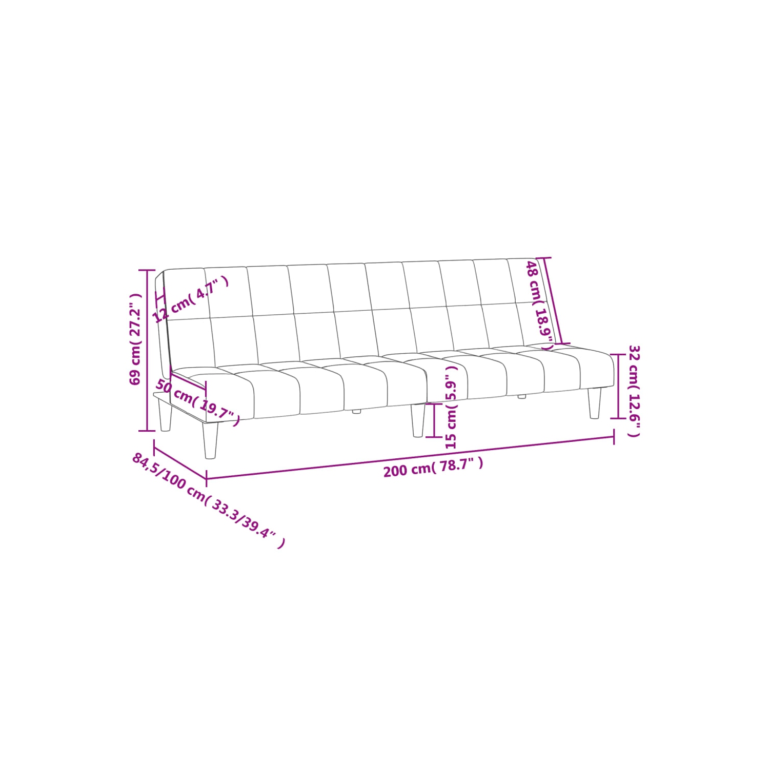 Sofa-lit à 2 places en velours noir vidaXL