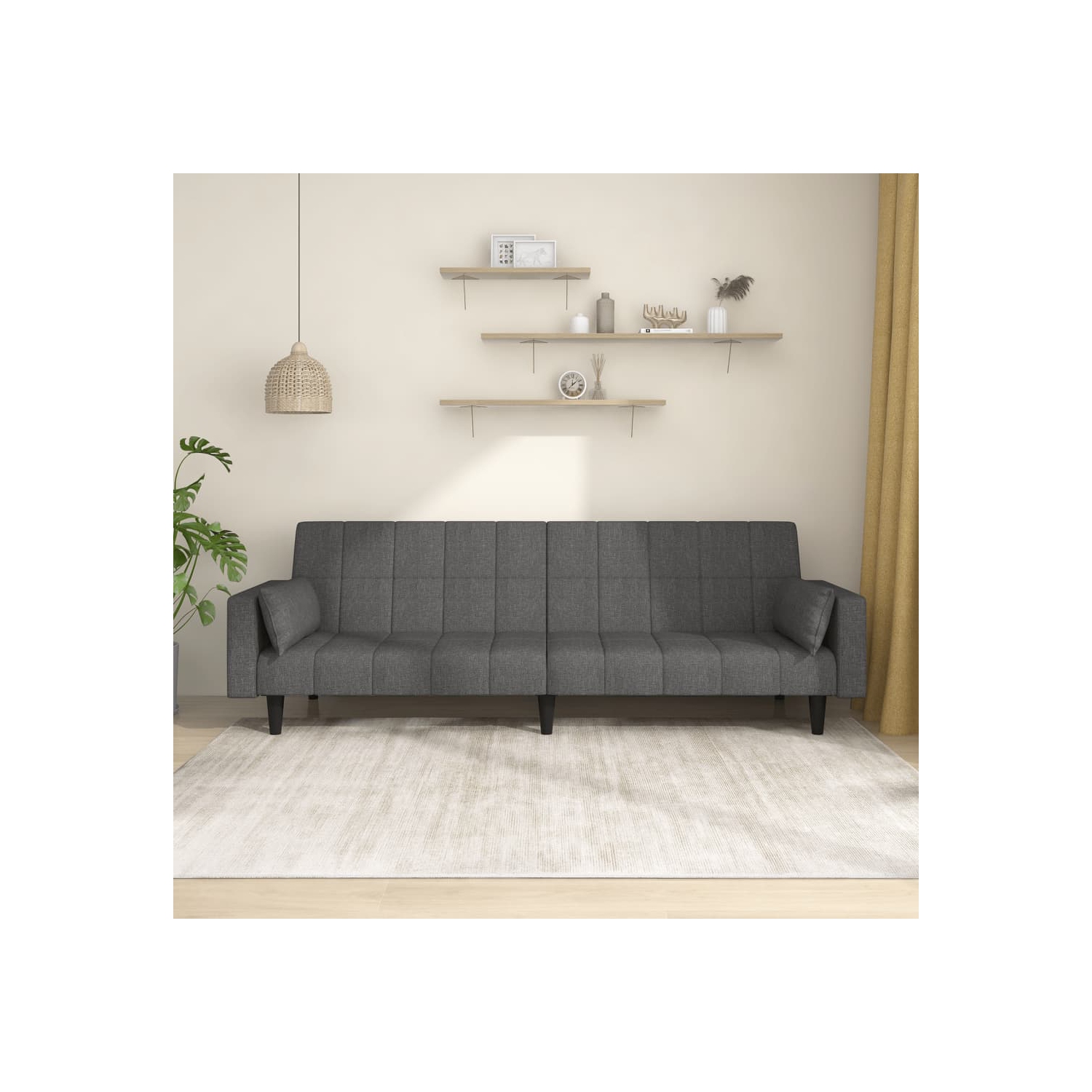 vidaXL 2-Seater Sofa Bed with Two Pillows Dark Grey Fabric
