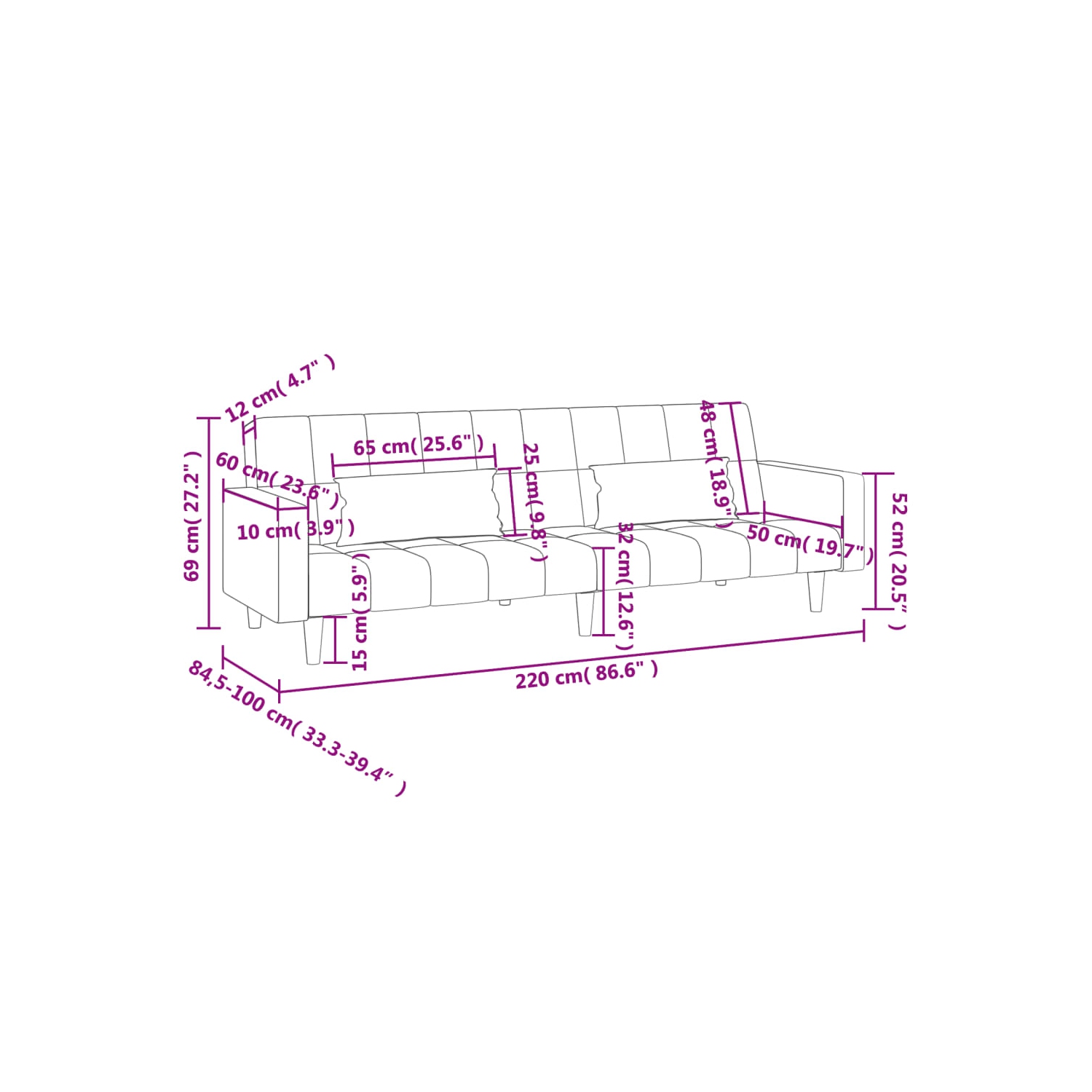 vidaXL 2-Seater Sofa Bed with Two Pillows Dark Grey Fabric
