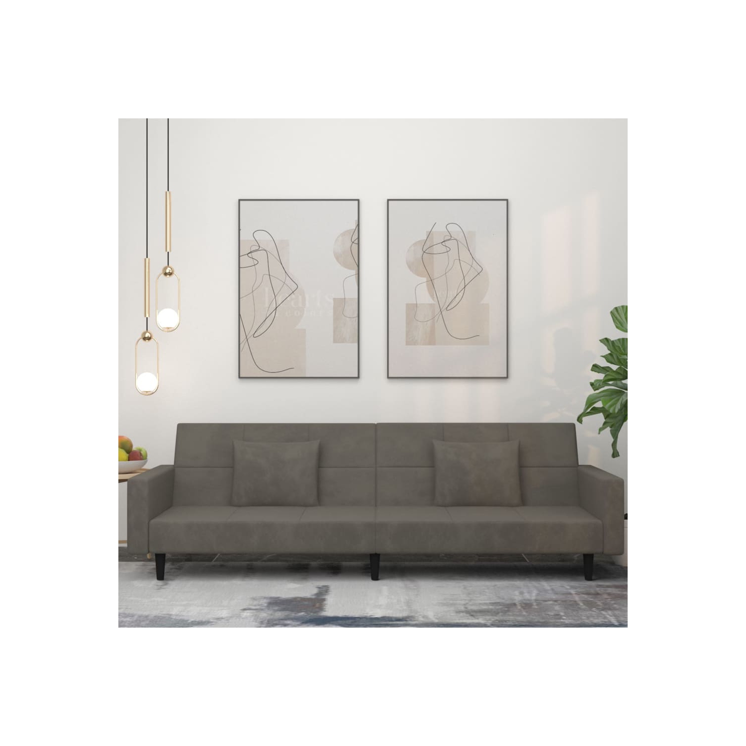 Sofa-lit à 2 places avec deux oreillers en velours gris foncé vidaXL