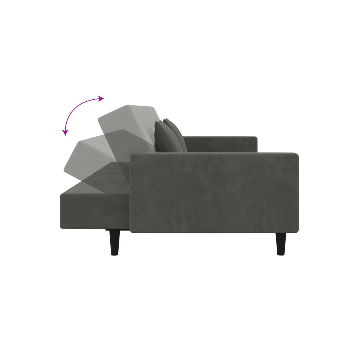 Sofa-lit à 2 places avec deux oreillers en velours gris foncé vidaXL