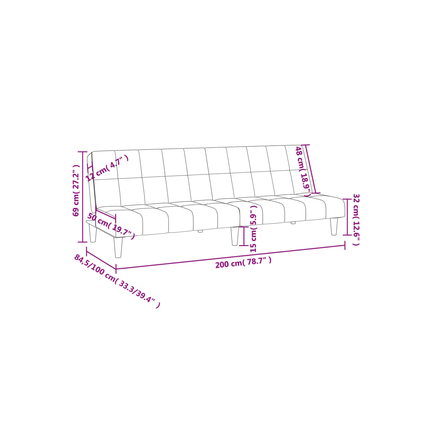 Sofa-lit à 2 places en velours gris foncé vidaXL