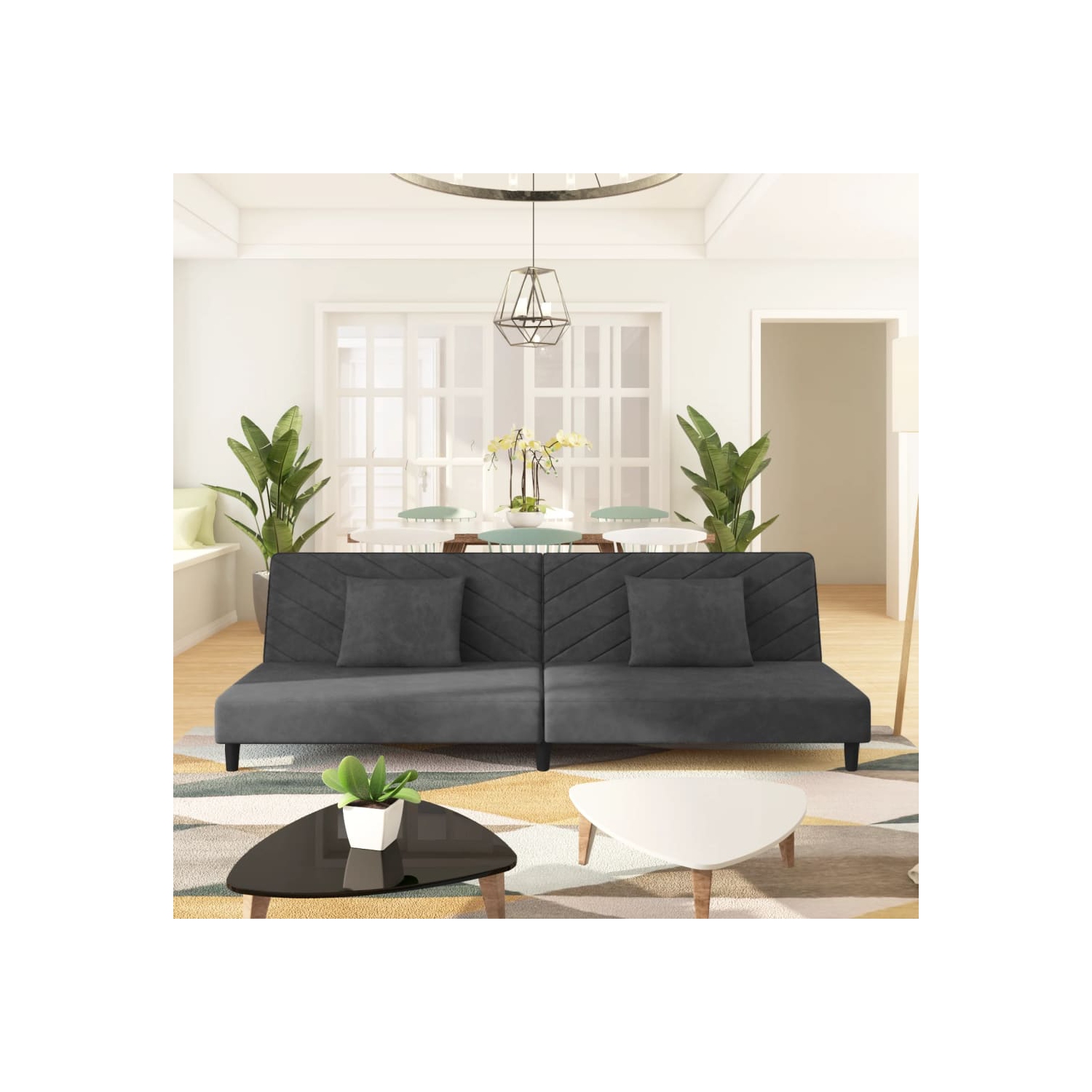 Sofa-lit à 2 places avec deux oreillers en velours gris foncé vidaXL