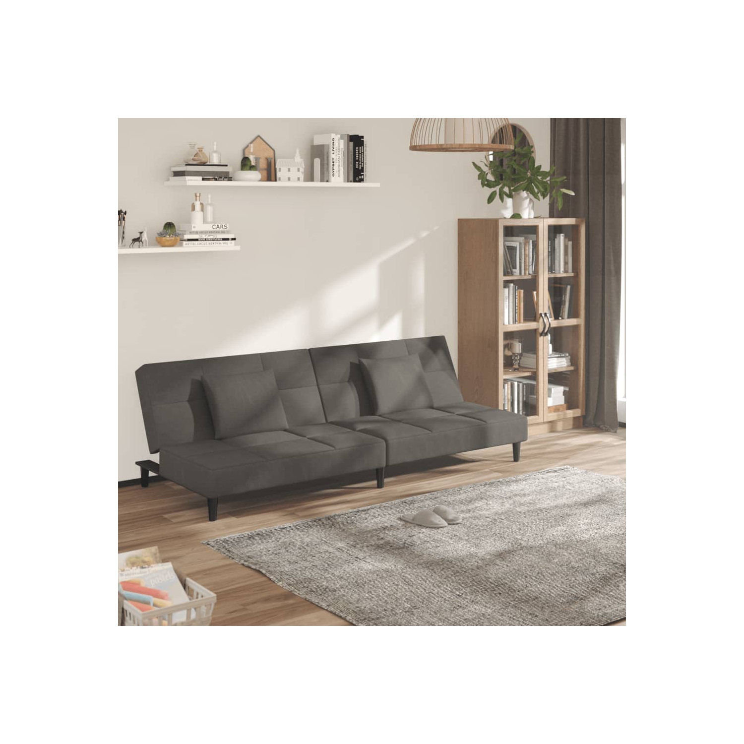 Sofa-lit à 2 places avec deux oreillers en velours gris foncé vidaXL