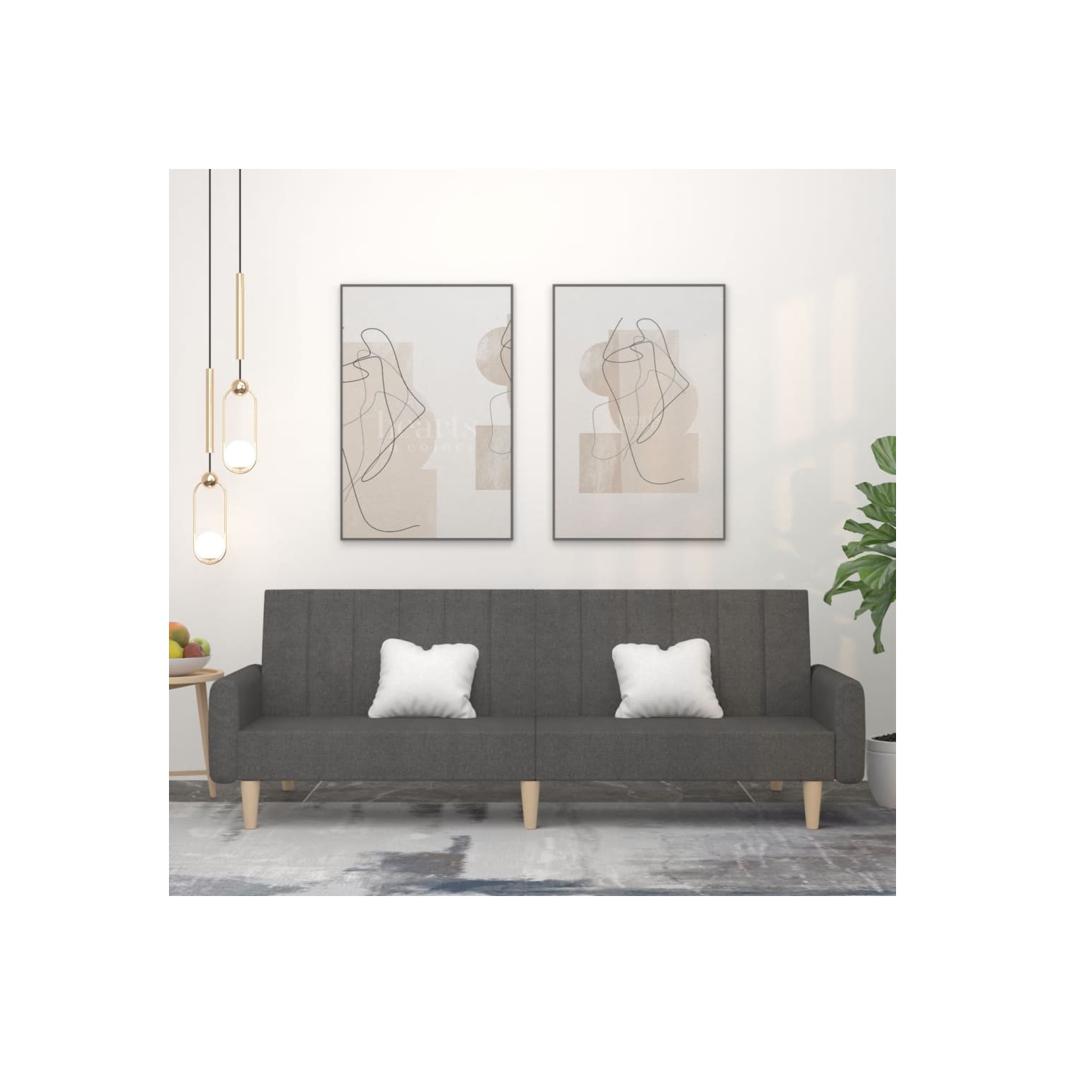 Sofa-lit à 2 places en tissu gris foncé vidaXL