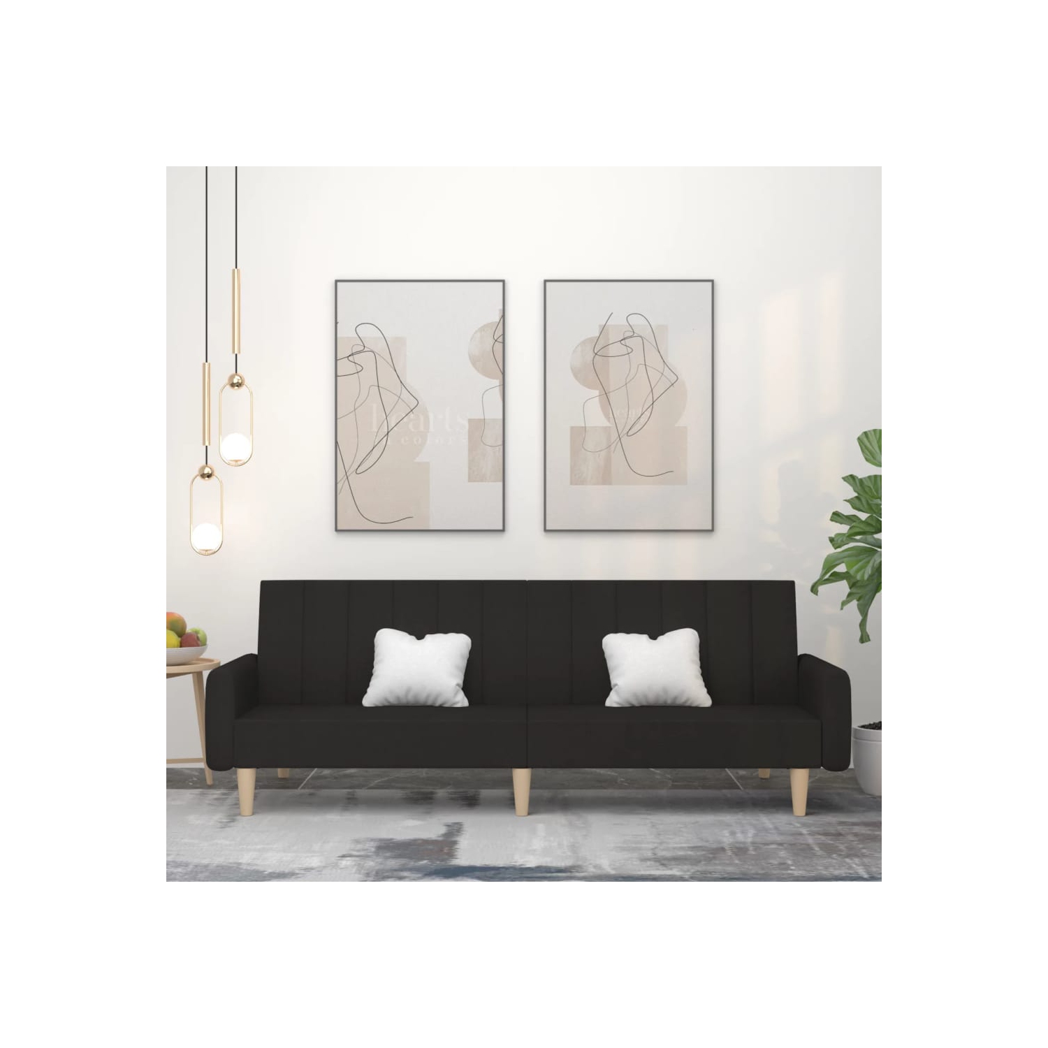 Sofa-lit à 2 places en tissu noir vidaXL