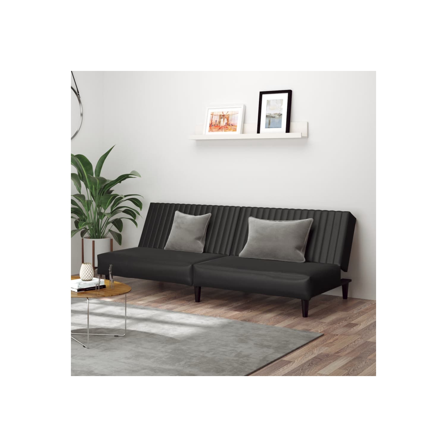 Sofa-lit à 2 places en similicuir noir vidaXL