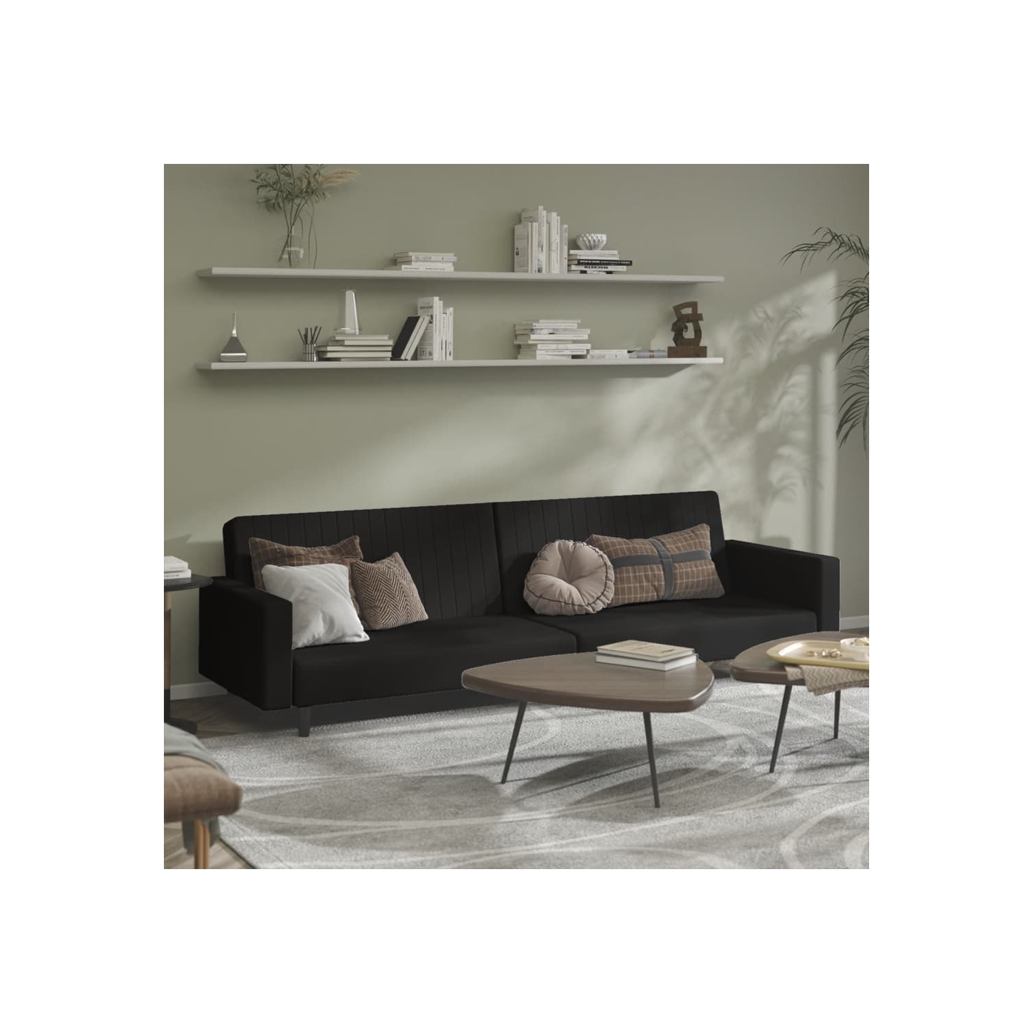 Sofa-lit à 2 places en velours noir vidaXL