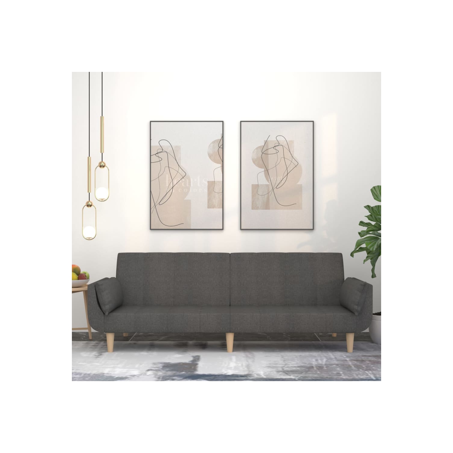 Sofa-lit à 2 places avec deux oreillers en tissu gris foncé vidaXL