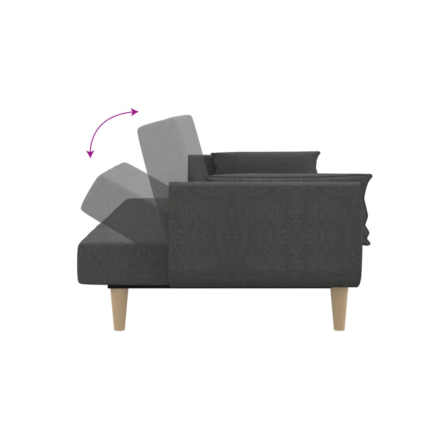 Sofa-lit à 2 places avec deux oreillers en tissu gris foncé vidaXL