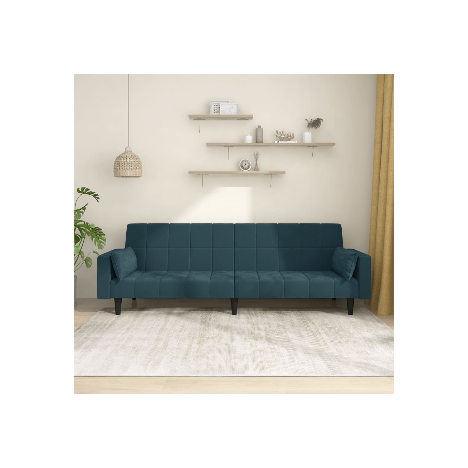 Sofa-lit à 2 places avec deux oreillers en velours bleu vidaXL