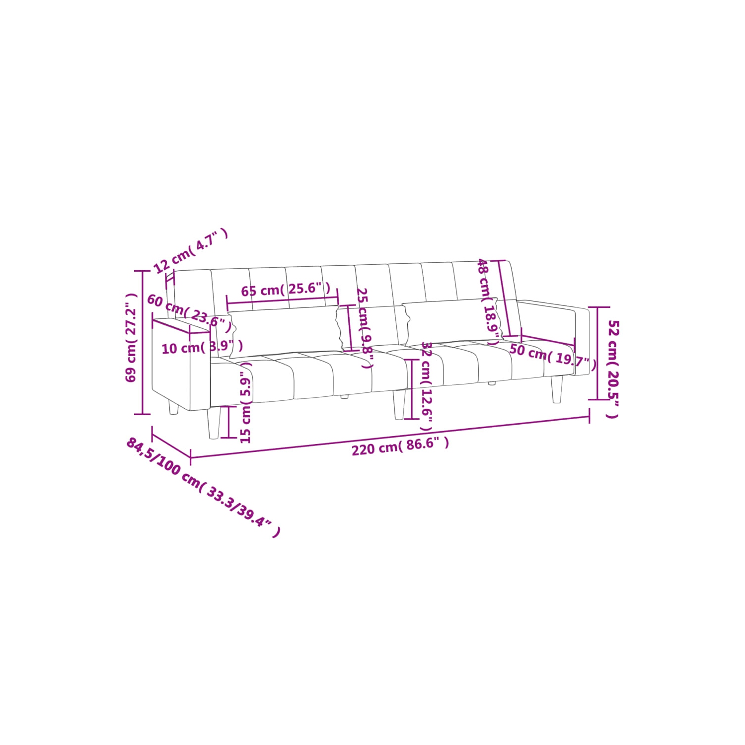 Sofa-lit à 2 places avec deux oreillers en velours bleu vidaXL