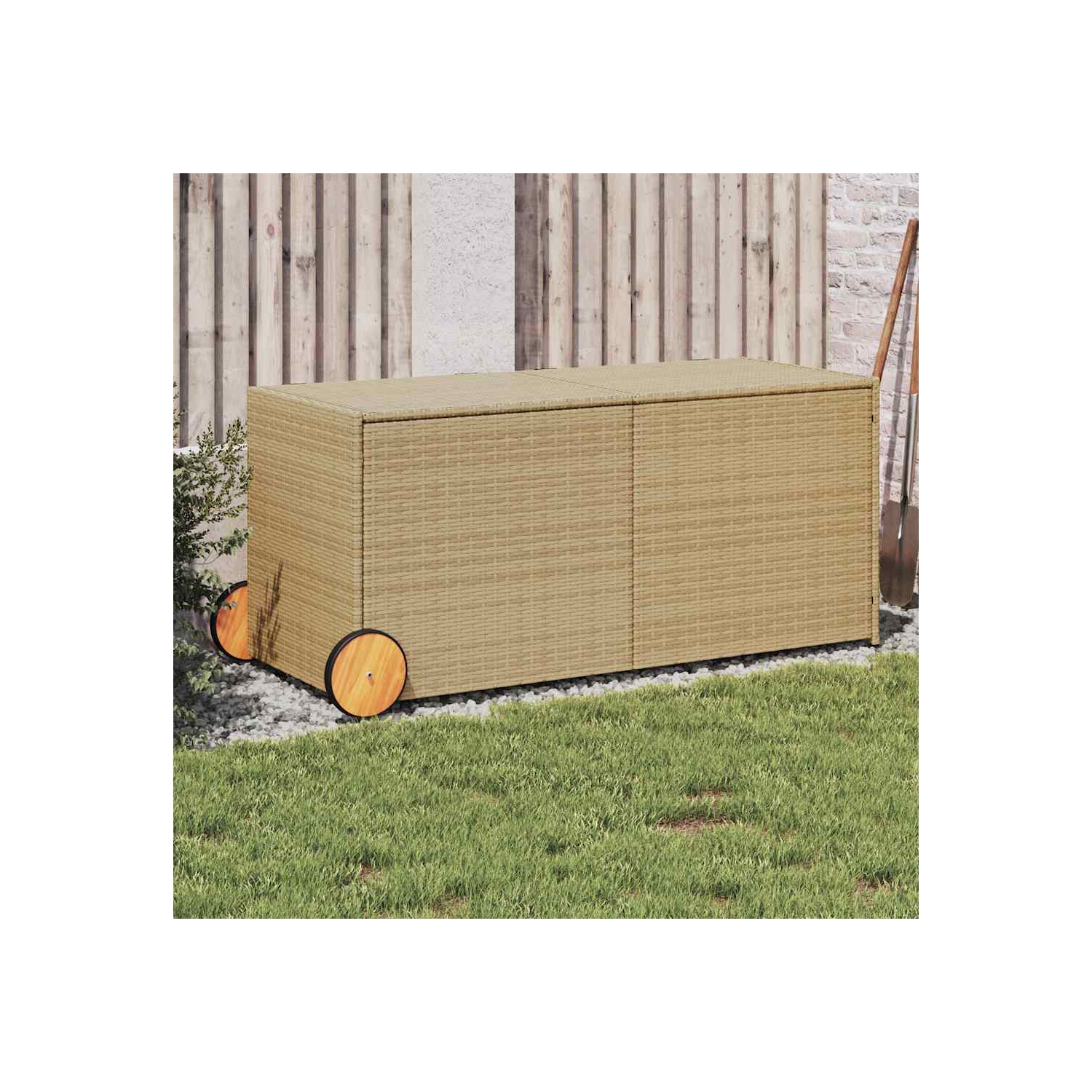 vidaXL Garden Storage Box with Wheels Mix Beige 283L Poly Rattan
