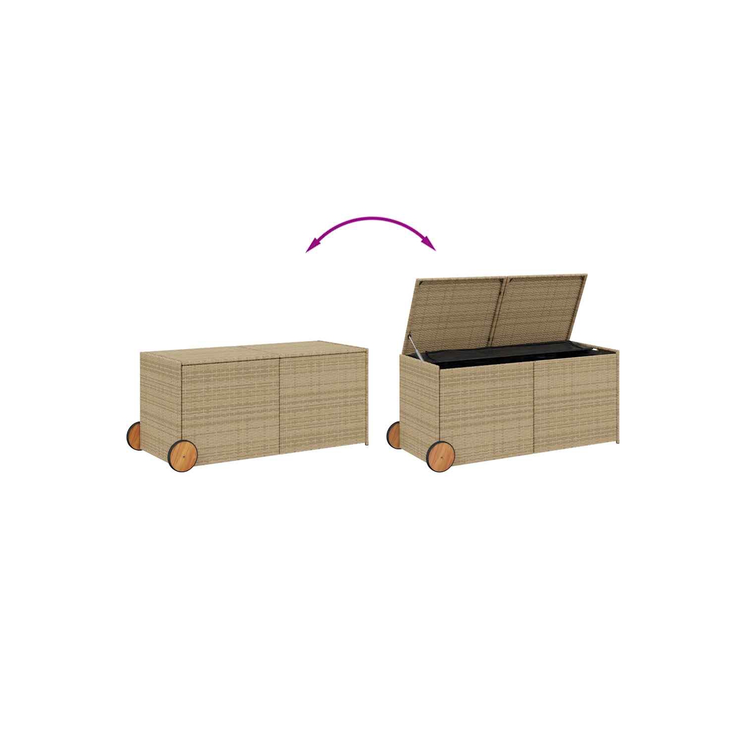 vidaXL Garden Storage Box with Wheels Mix Beige 283L Poly Rattan