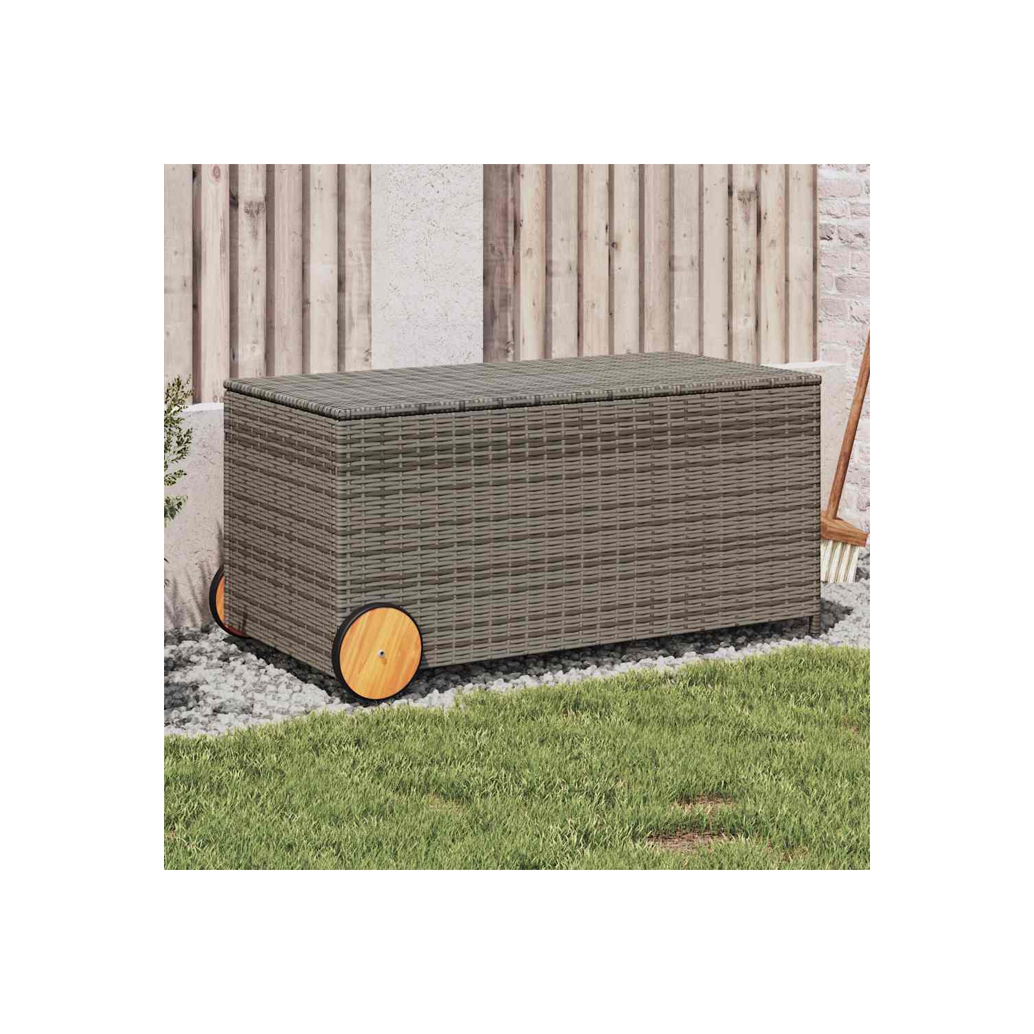vidaXL Garden Storage Box with Wheels Grey 190L Poly Rattan