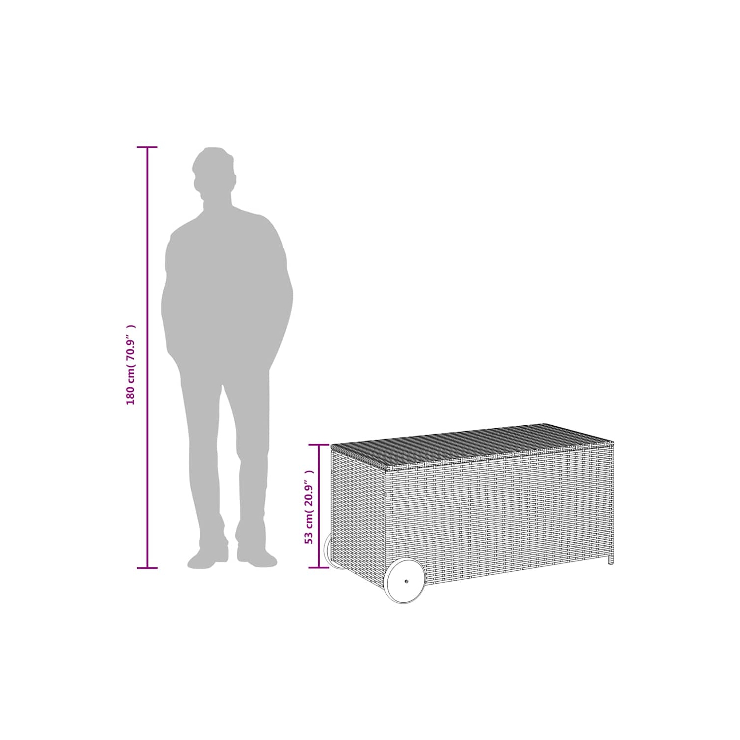 vidaXL Garden Storage Box with Wheels Grey 190L Poly Rattan