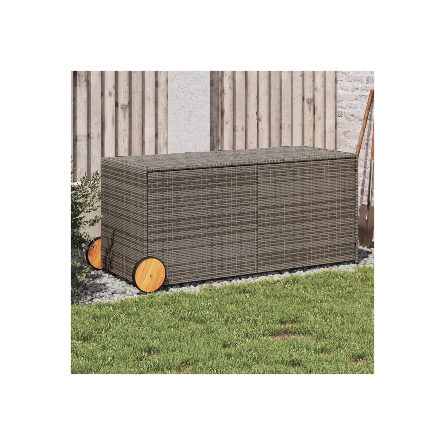 vidaXL Garden Storage Box with Wheels Grey 283L Poly Rattan