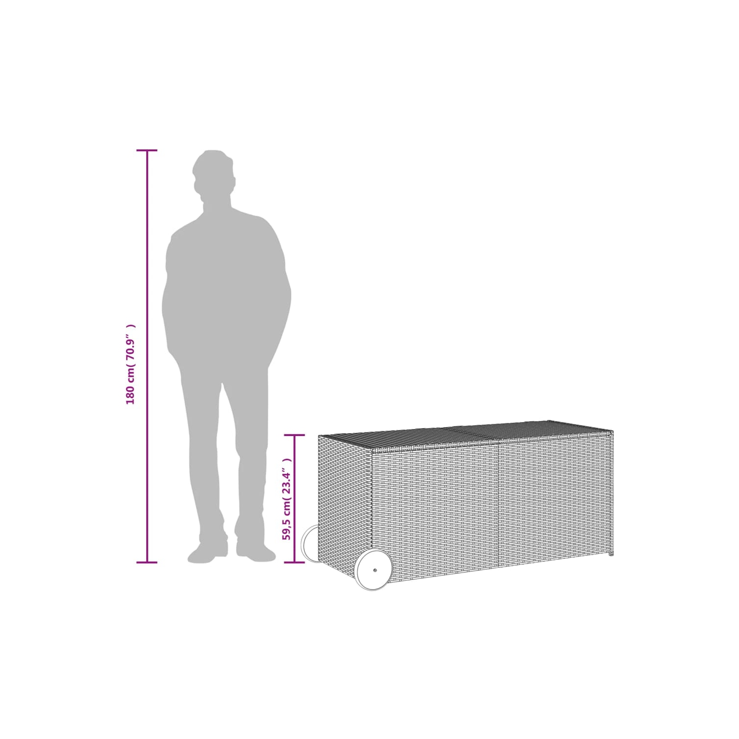 vidaXL Garden Storage Box with Wheels Grey 283L Poly Rattan