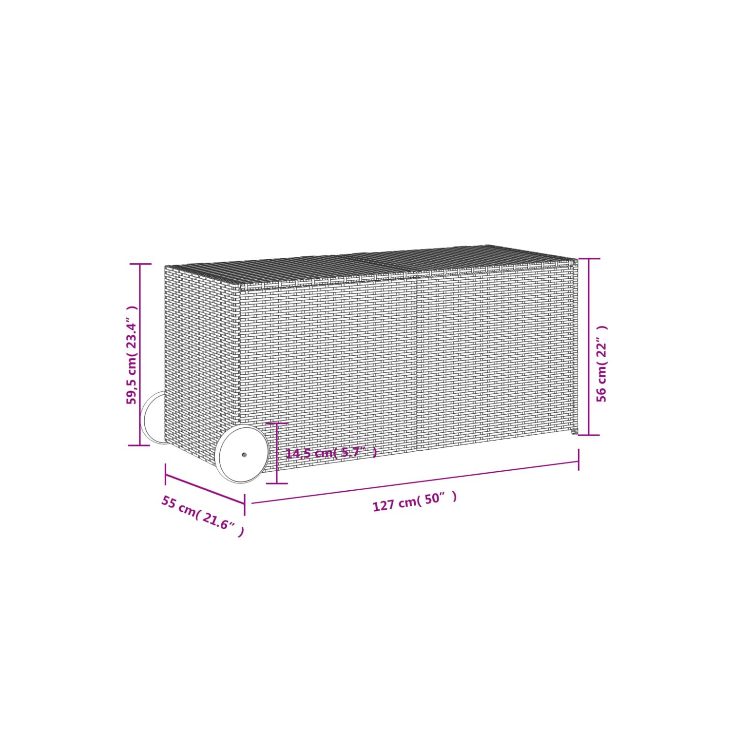 vidaXL Garden Storage Box with Wheels Grey 283L Poly Rattan