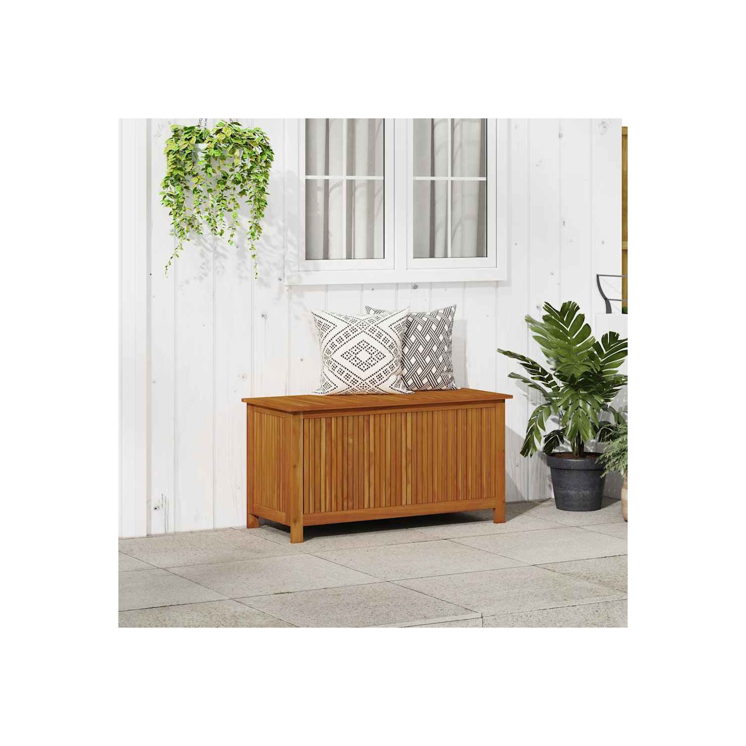 vidaXL Outdoor Storage Box, Deck Box with Lid, 44.5x19.7x22.8 Inches, Solid Acacia Wood