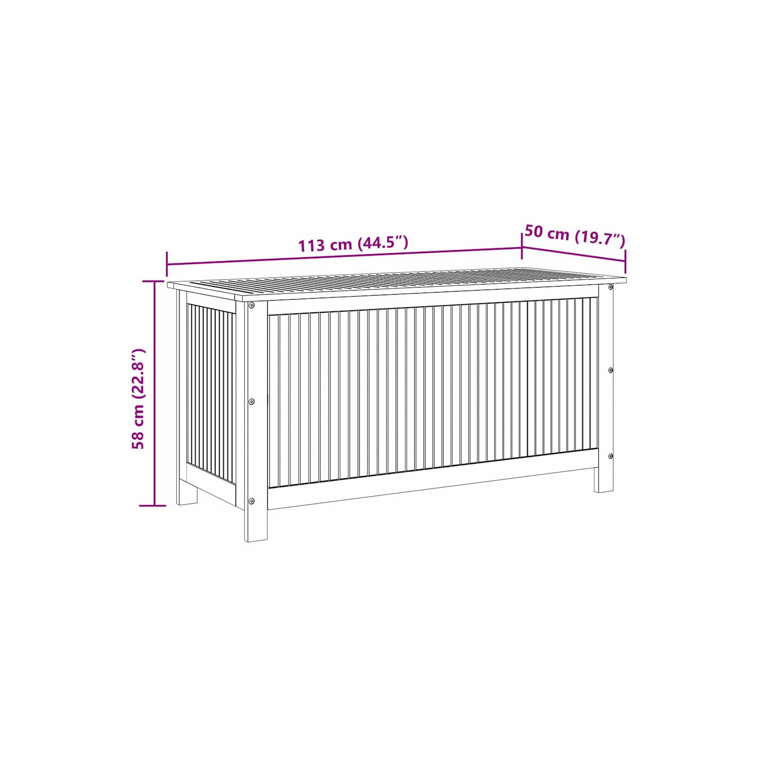 vidaXL Outdoor Storage Box, Deck Box with Lid, 44.5x19.7x22.8 Inches, Solid Acacia Wood