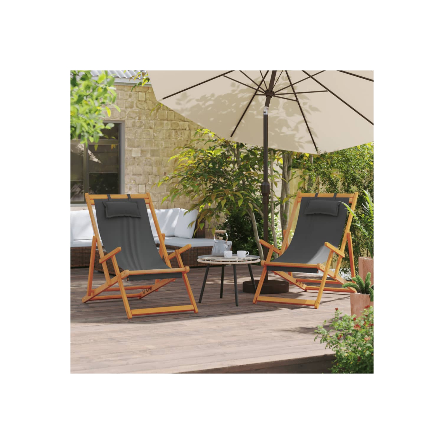 Chaises de plage pliables 2 pièces en tissu gris
