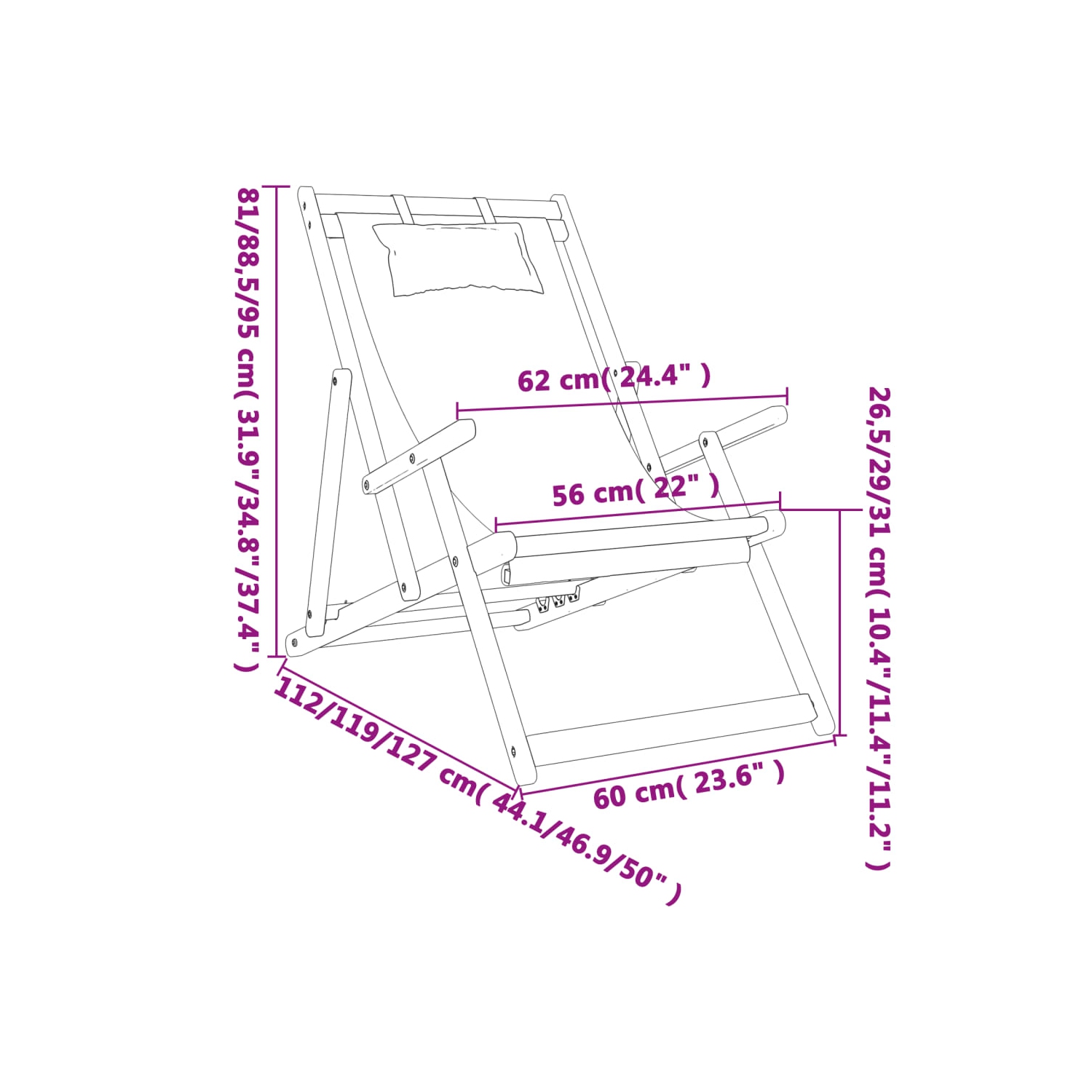 Chaises de plage pliables 2 pièces en tissu gris